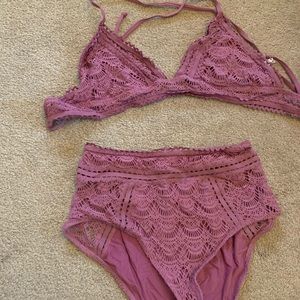 BECCA lavender crochet bikini high waisted bottom